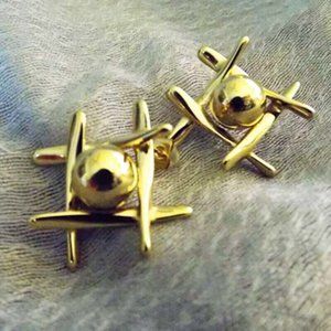 TIC TAC TOE GOLDEN GRID WITH GOLDEN BEAD PIERCED EARRINGS *NEW* 9